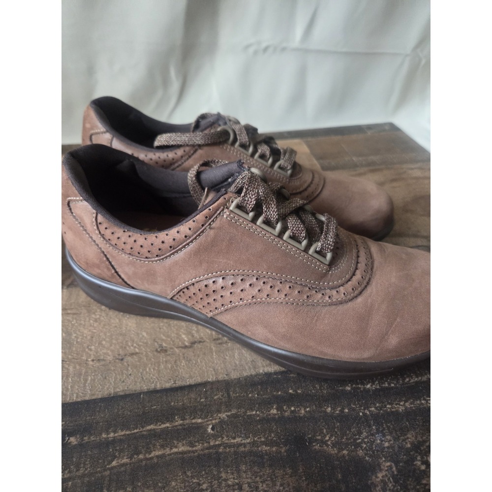 SAS Walk Easy Womens 8.5 S Brown Suede Leather Lace Up Comfort Walking Shoes USA - Picture 2 of 8